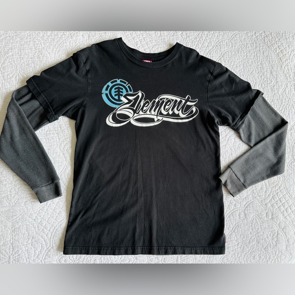 Vintage Element Skateboards Y2K Double Sleeve Long Sleeve T Shirt Large Black - Picture 1 of 8